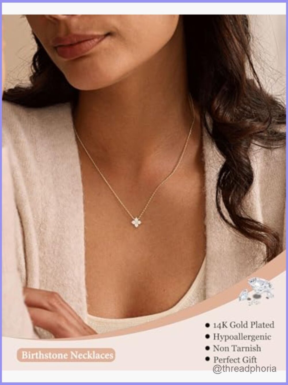 Dainty Birthstone Pendant Necklace 14K Gold Plated Cubic Zirconia - Picture 4 of 7